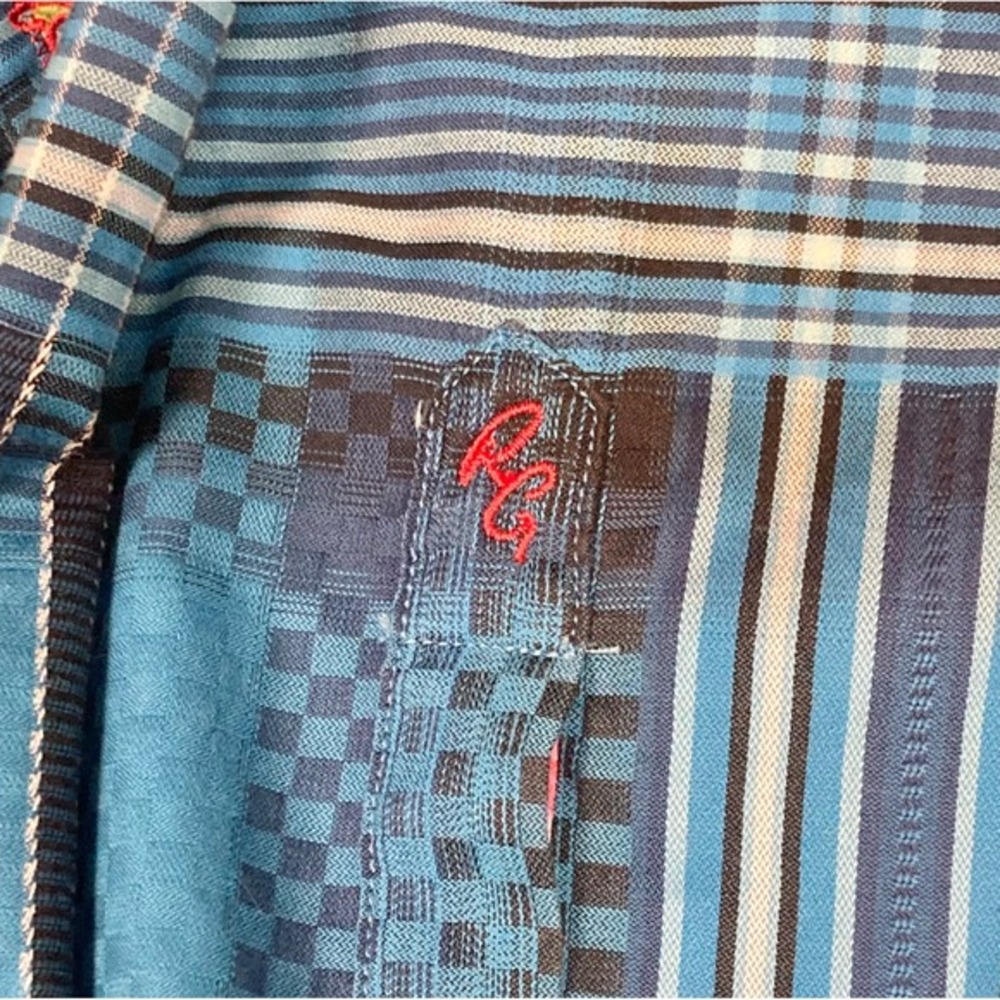 Robert Graham Mens Blue Plaid‎ Long Sleeve Button Down Shirt Classic Fit Large - Picture 4 of 9